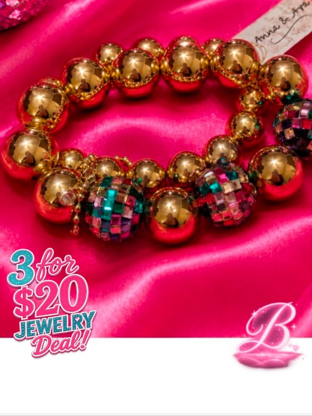 3/$20 Anna & Ava Gold Glamorous Beaded Stackable Bracelet Set NWT
